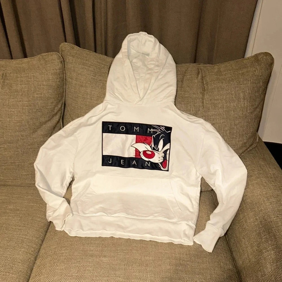 Rare VTG TOMMY HILFIGER X SPACE JAM LOONEY TUNES AUTHENTIC HOODIE TOMMY JEANS - Picture 2 of 16